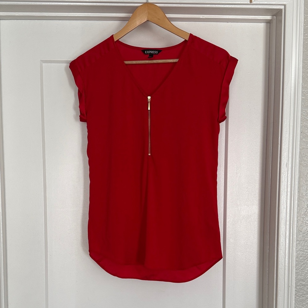 Express Vivid Red Blouse with Gold Zipper